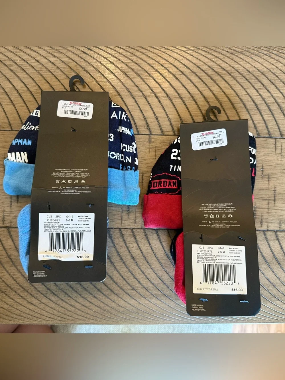 Jordan Infant Hat & Bootie Sets in Blue and Red twin matching coordinated